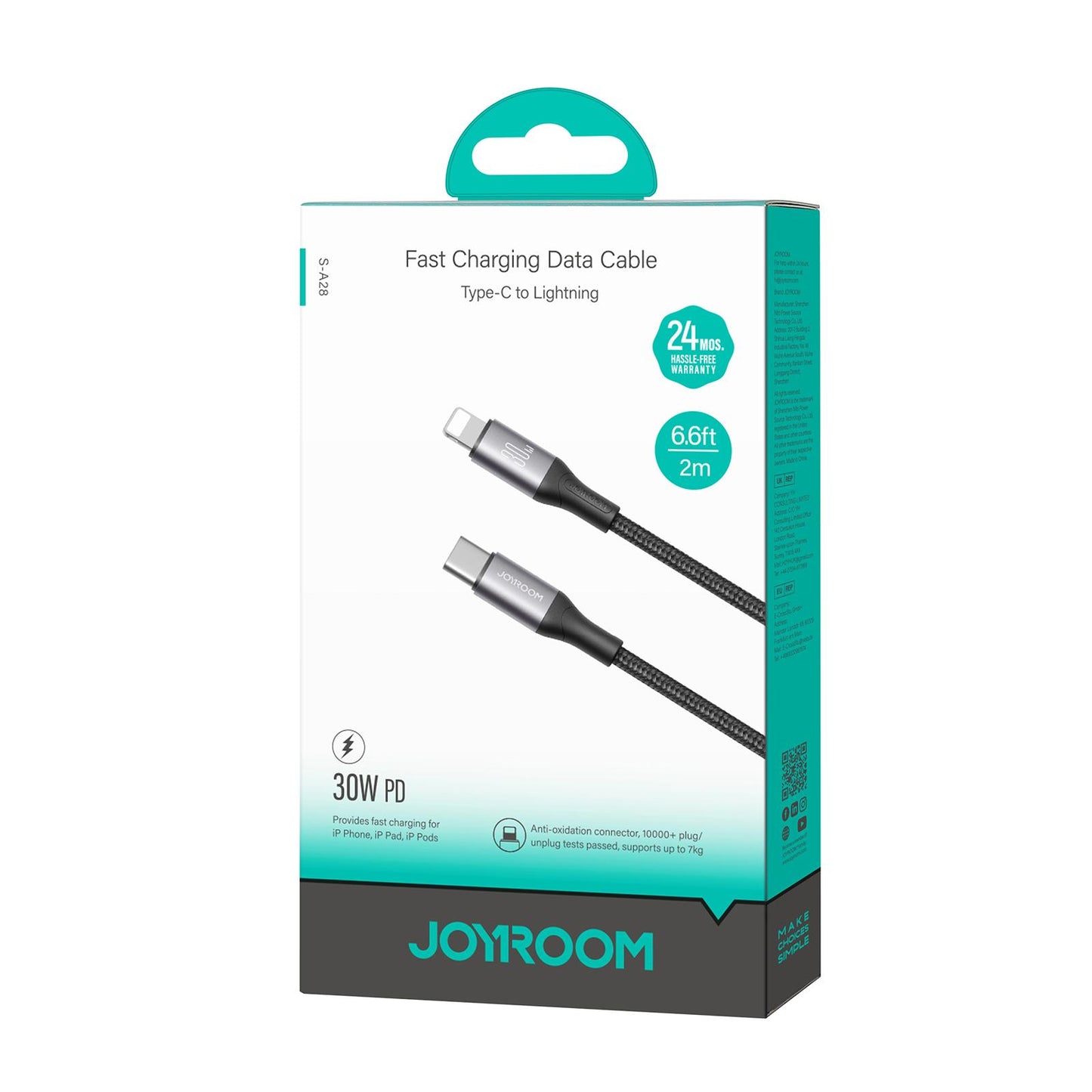 USB-C till Lightning-laddnings- och datakabel Joyroom S-A28 Flash, 30W, 2m, Svart