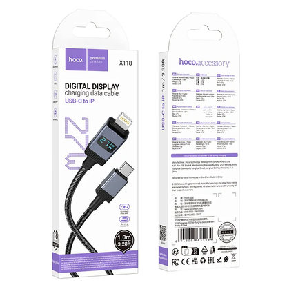 USB-C till Lightning Data- och Laddningskabel HOCO X118 Display, 27W, 1m, Svart