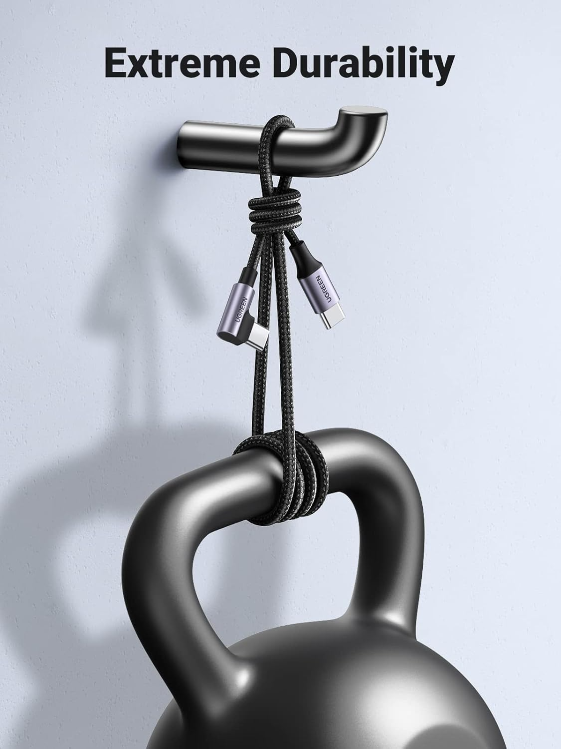 USB-C till USB-C data- och laddningskabel UGREEN US255 Angled, 60W, 3m, Grå