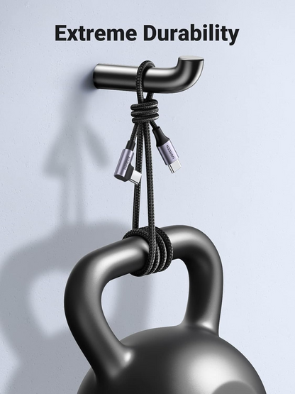 USB-C till USB-C data- och laddningskabel UGREEN US255 Angled, 60W, 3m, Grå