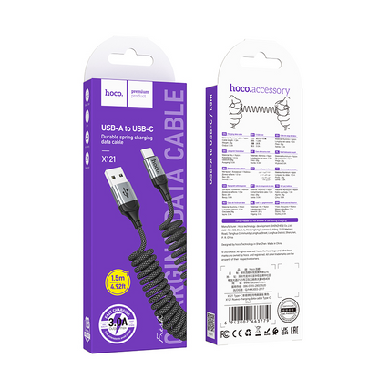 USB-A till USB-C Data- och Laddningskabel HOCO X121, 18W, 1.5m, Svart