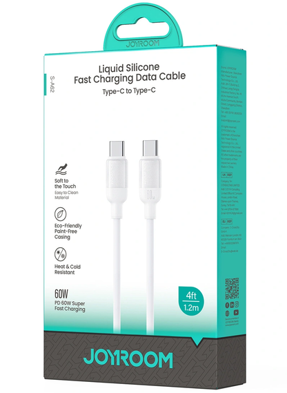 USB-C Data- och Laddningskabel - USB-C Joyroom S-A62 Lively, 60W, 1,2m, Vit