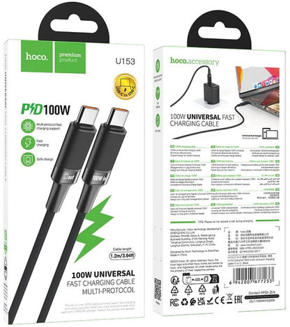 USB-C Data- och laddningskabel - USB-C HOCO U153 Extreme, 100W, 1,2m, Svart