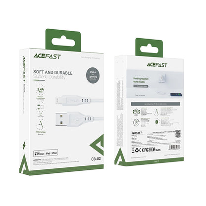 Data- och laddningskabel USB-A - Lightning Acefast C3-02, 18W, 1.2m, Vit