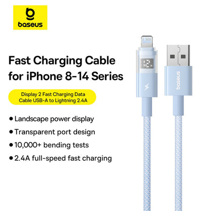 Data- och laddningskabel USB-A - Lightning Baseus Display 2, 12W, 1m, Blå P10382700311-00