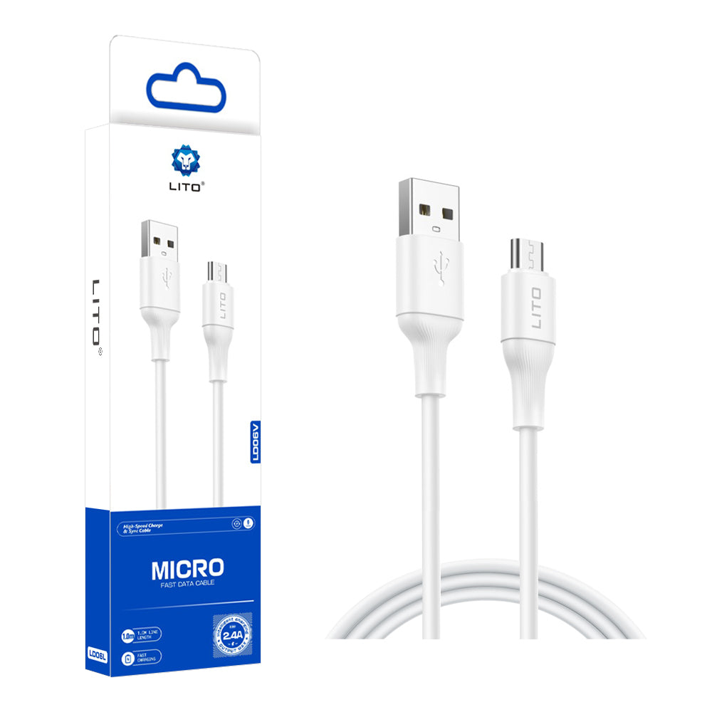Data- och laddningskabel USB-A - microUSB Lito LD06V, 18W, 1m, Vit