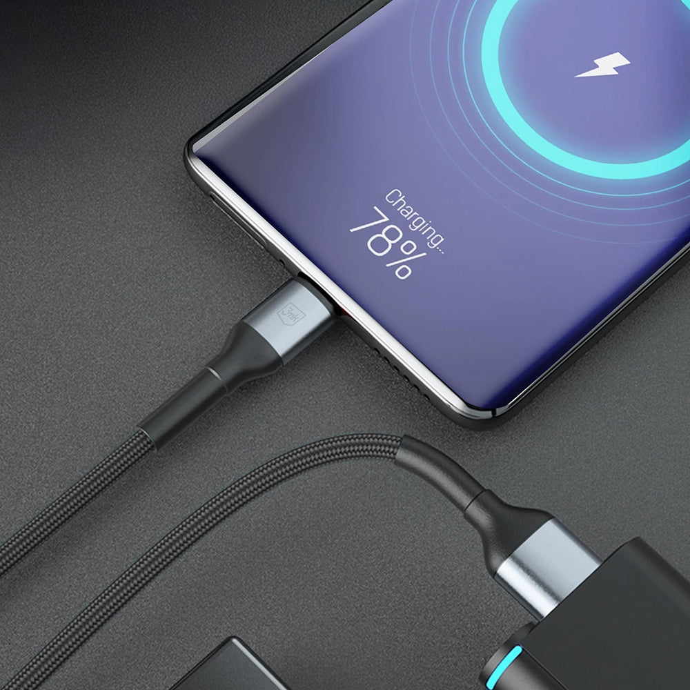 USB-A - USB-C Data- och Laddningskabel 3MK Hyper N 18, 18W, 1m, Svart