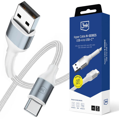 Data- och laddningskabel USB-A - USB-C 3MK Hyper N, 18W, 1m, Vit