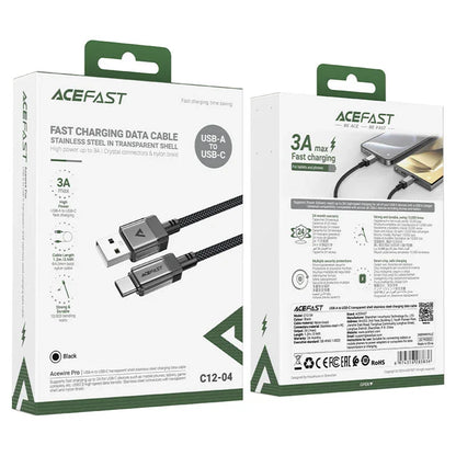 USB-A till USB-C data- och laddningskabel Acefast C12-04, 18W, 1,2 m, Svart