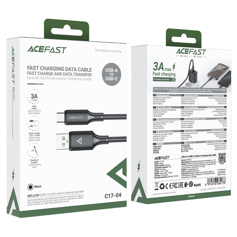Data- och laddningskabel USB-A - USB-C Acefast C17-04, 18W, 1.2m, Svart