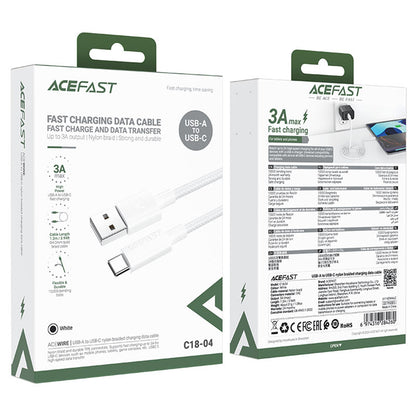 Data- och laddningskabel USB-A till USB-C Acefast C18-04, 18W, 1.2m, Vit