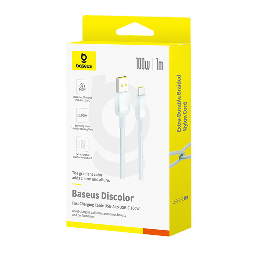 USB-A - USB-C Baseus Discolor data- och laddningskabel, 100W, 1m, Blågrön E0420801