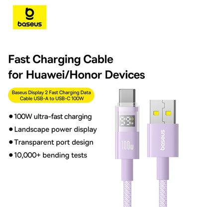 Data- och laddningskabel USB-A - USB-C Baseus Display 2, 100W, 2m, Lila P10382701511-01
