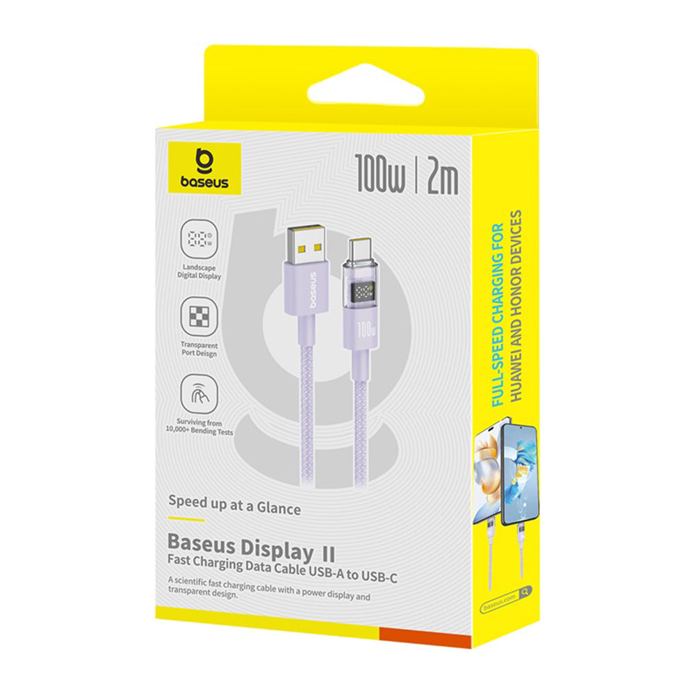 Data- och laddningskabel USB-A - USB-C Baseus Display 2, 100W, 2m, Lila P10382701511-01