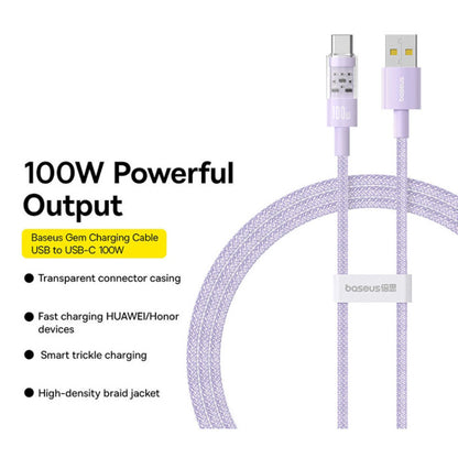 Data- och laddningskabel USB-A - USB-C Baseus Gem, 100W, 2m, Lila P10373002511-01