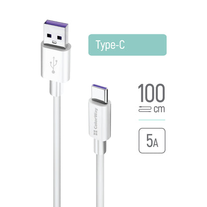 USB-A till USB-C data- och laddningskabel ColorWay CW-CBUC019, 18W, 1m, Vit