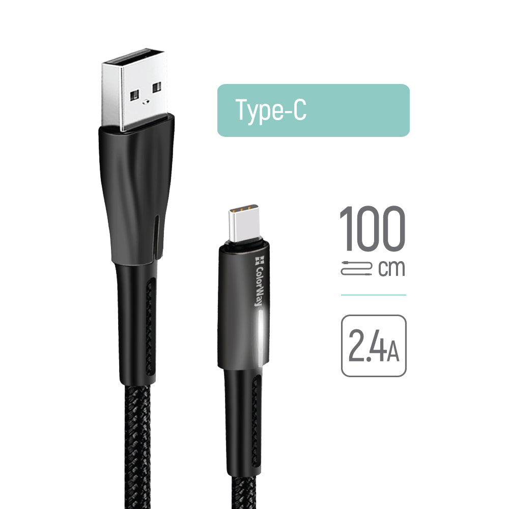 Data- och laddningskabel USB-A - USB-C ColorWay CW-CBUC035, 18W, 1m, Svart