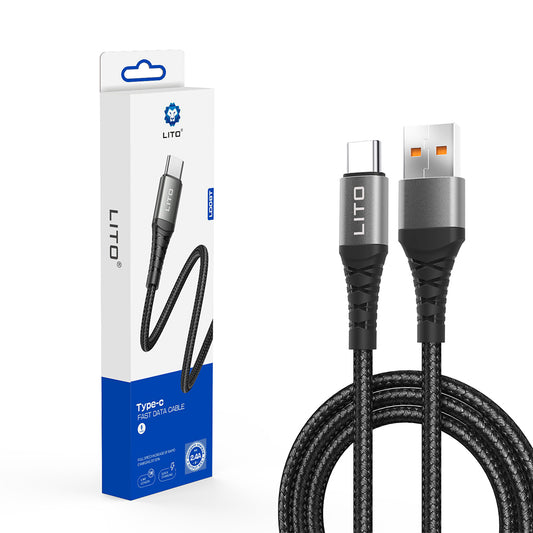 Data- och laddningskabel USB-A - USB-C Lito LD22T, 18W, 2m, Svart
