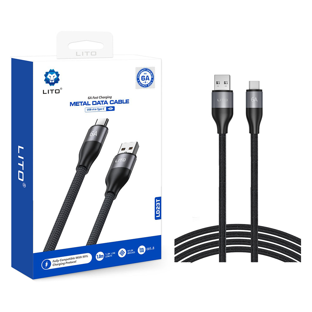 Data- och laddningskabel USB-A - USB-C Lito LD23T, 18W, 1m, Grå
