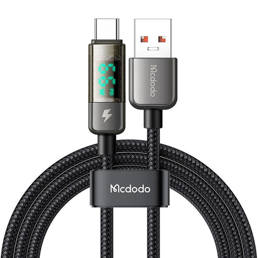 USB-A till USB-C McDodo CA-3630 Data- och Laddningskabel med Auto Power Off Display, 66W, 1.2m, Svart