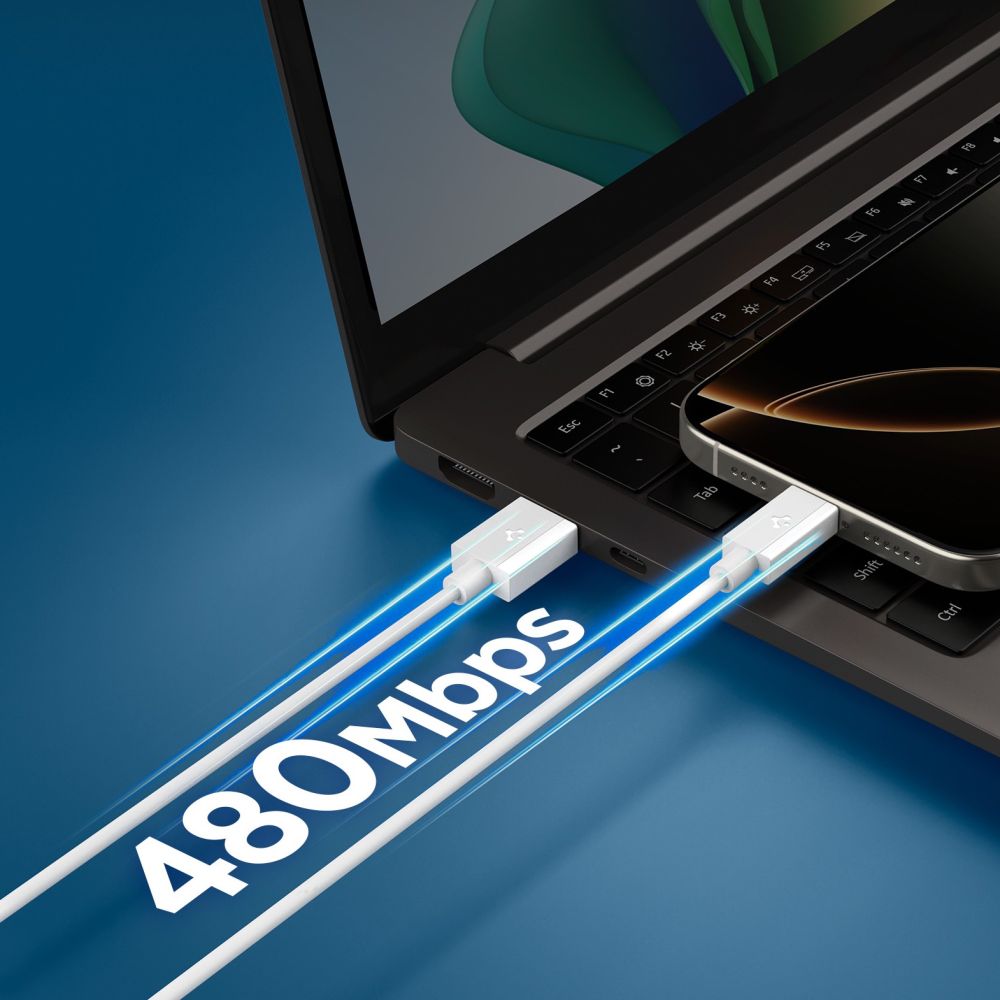 Data- och laddningskabel USB-A - USB-C Spigen Essential, 60W, 1m, Vit