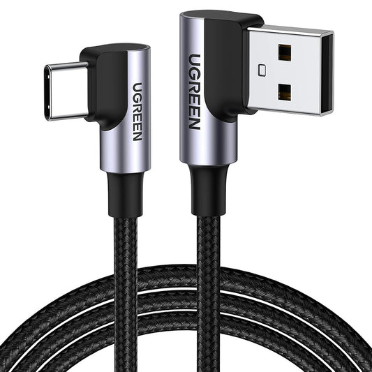 Data- och laddningskabel USB-A till USB-C UGREEN US176 Angled, 18W, 3m, Grå
