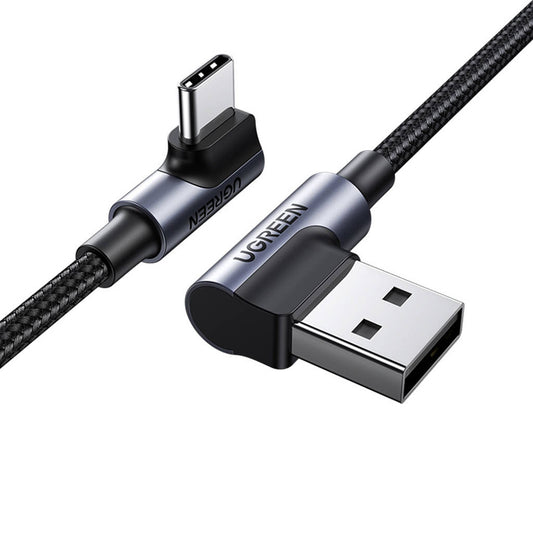 Data- och laddningskabel USB-A till USB-C UGREEN US176 Angled, 18W, 3m, Grå