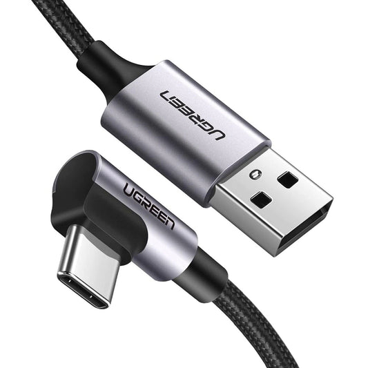 USB-A till USB-C UGREEN US284 Angled data- och laddningskabel, 18W, 0.5m, Grå