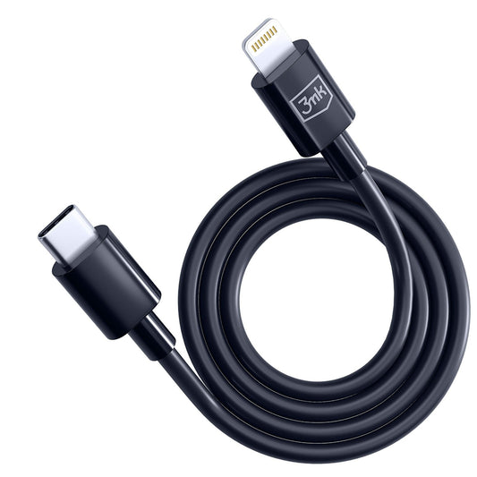 Data- och laddningskabel USB-C - Lightning 3MK Hyper, 20W, 1.2m, Svart