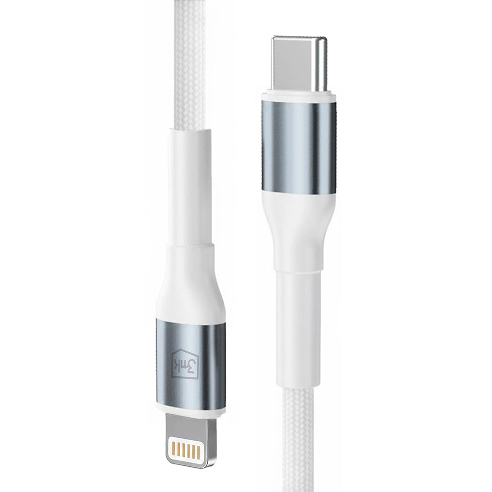 Data- och laddningskabel USB-C - Lightning 3MK Hyper N, 20W, 1m, Vit
