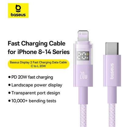 USB-C - Lightning Baseus Display 2 Data and Charging Cable, 20W, 2m, Purple P10382703511-01