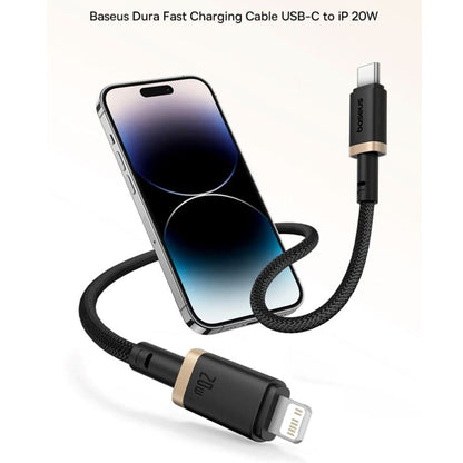 USB-C - Lightning Data- och Laddningskabel Baseus Dura Series, 20W, 2m, Guld Svart P10377800U01-02