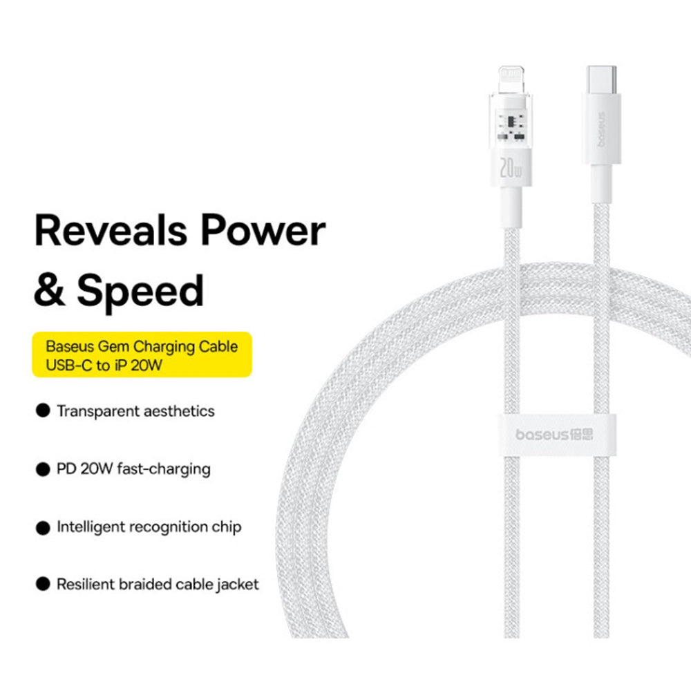 USB-C - Lightning Baseus Gem data- och laddningskabel, 20W, 2m, Vit P10373001211-01