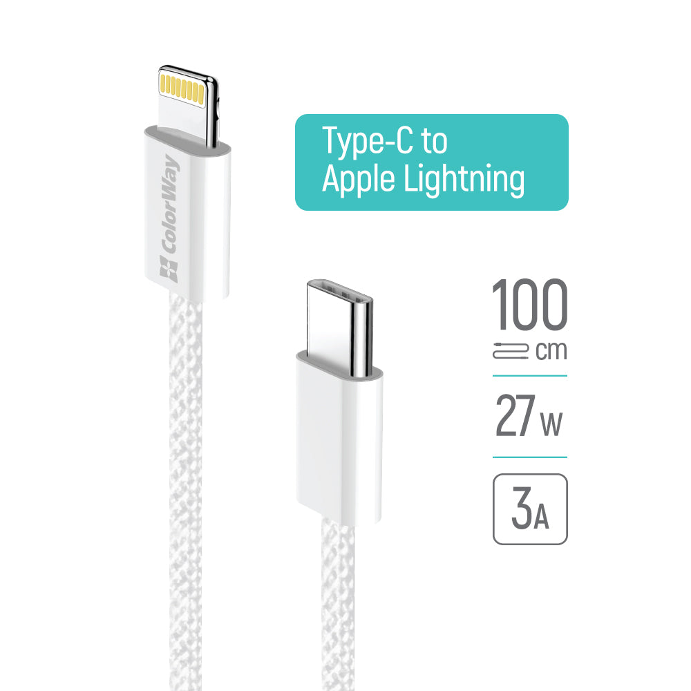 USB-C - Lightning Data- och Laddningskabel ColorWay CW-CBPDCL061, 27W, 1m, Grå