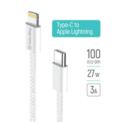 USB-C - Lightning Data- och Laddningskabel ColorWay CW-CBPDCL061, 27W, 1m, Grå
