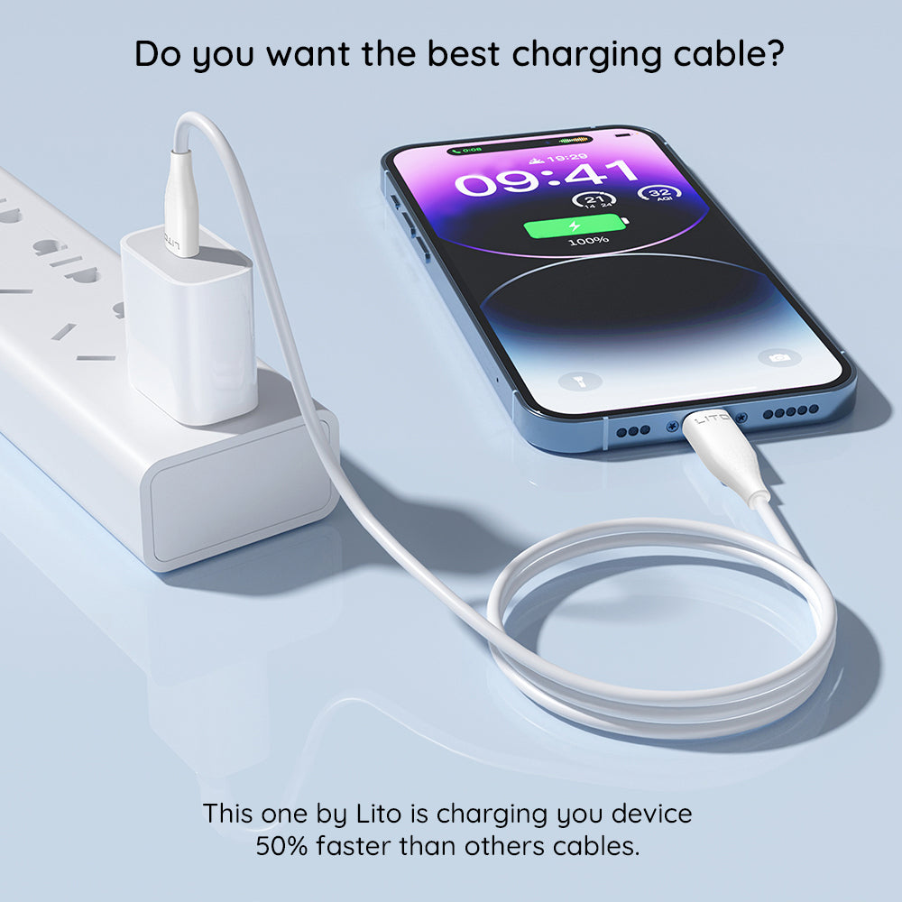 Data- och laddningskabel USB-C - Lightning Lito LD03, 27W, 1m, Vit