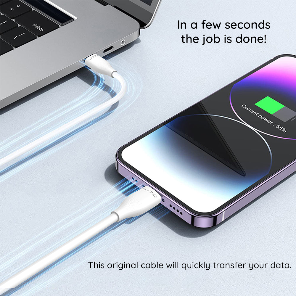 Data- och laddningskabel USB-C - Lightning Lito LD03, 27W, 1m, Vit
