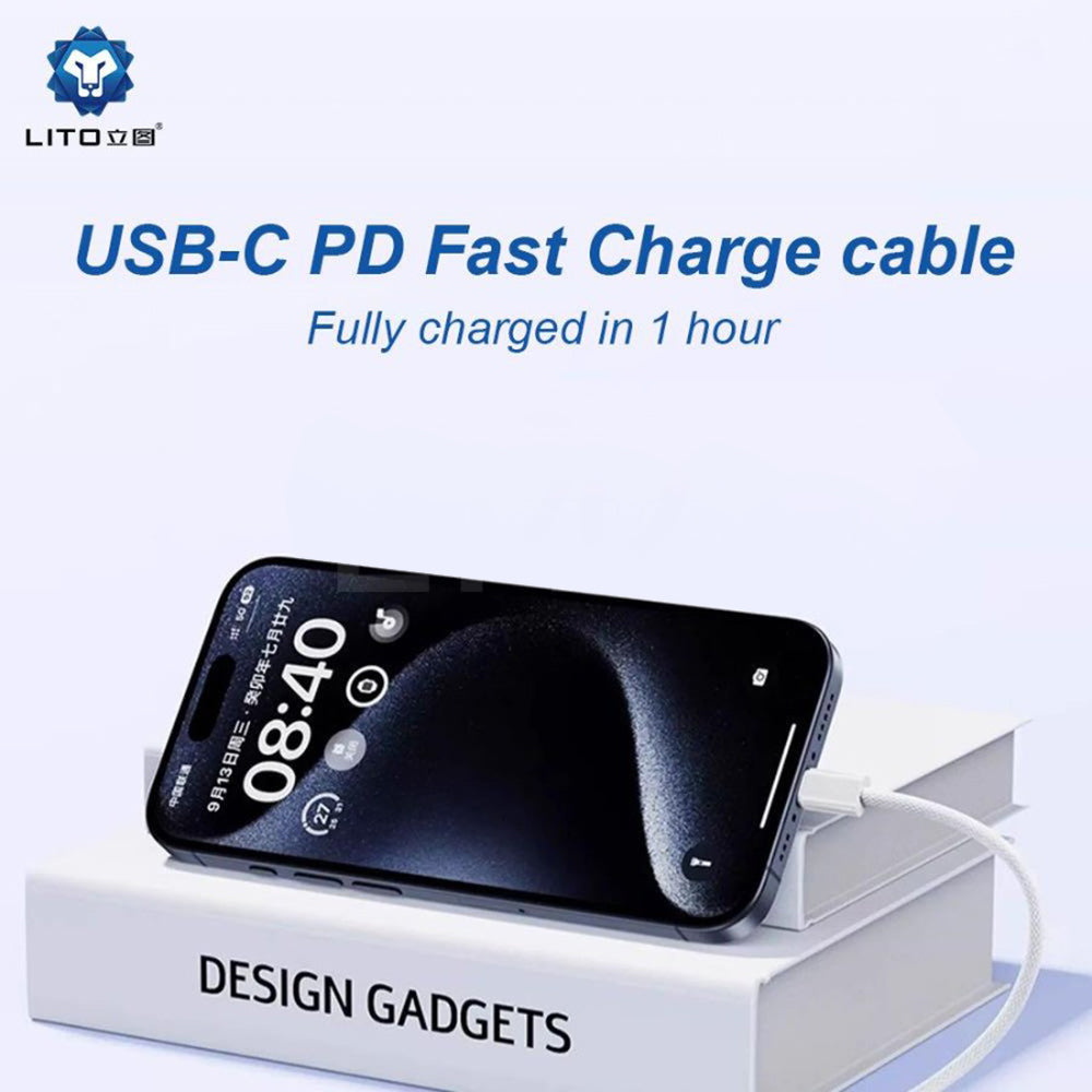 USB-C - Lightning Data- och Laddningskabel Lito LD04CL, 27W, 1m, Vit