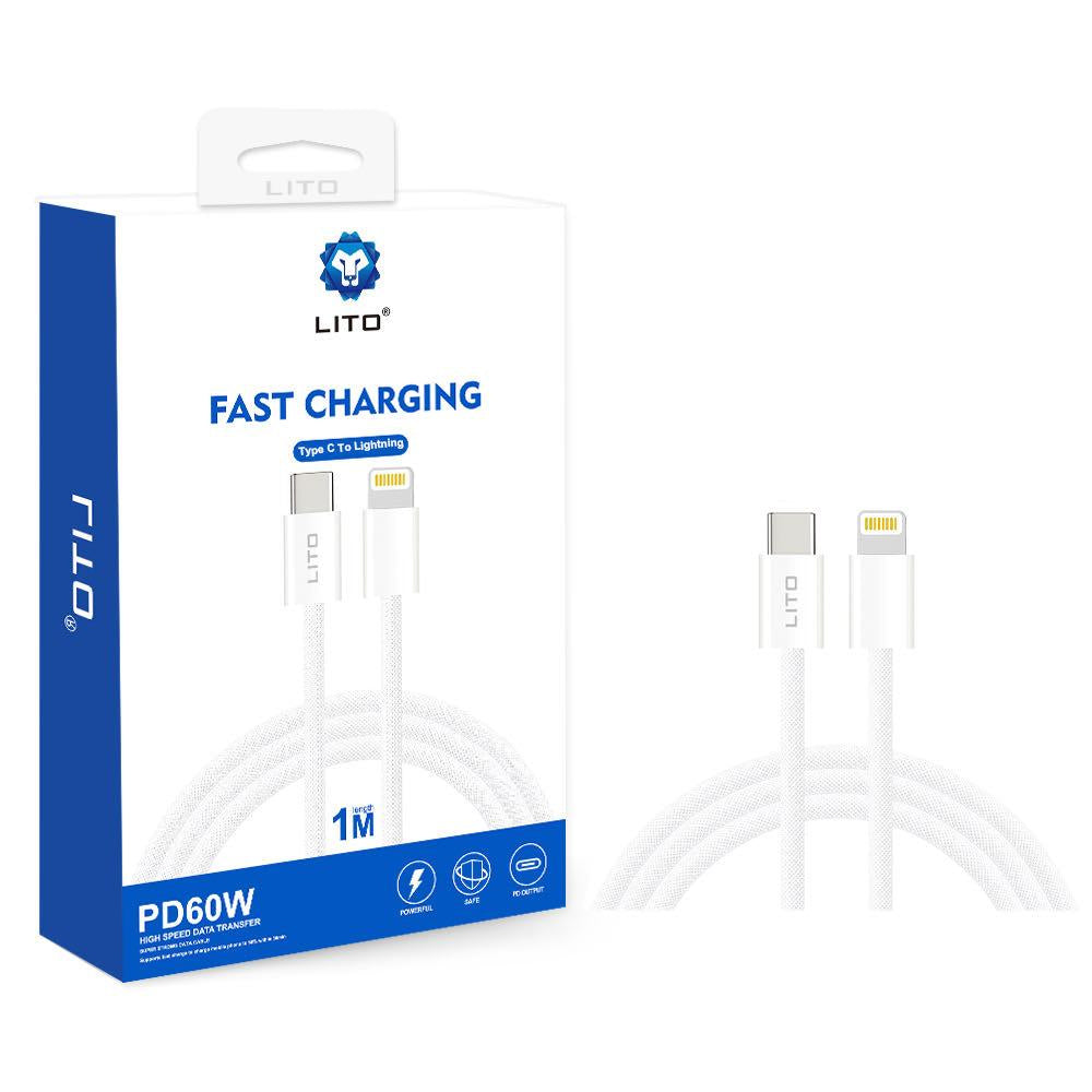 USB-C - Lightning Data- och Laddningskabel Lito LD04CL, 27W, 1m, Vit