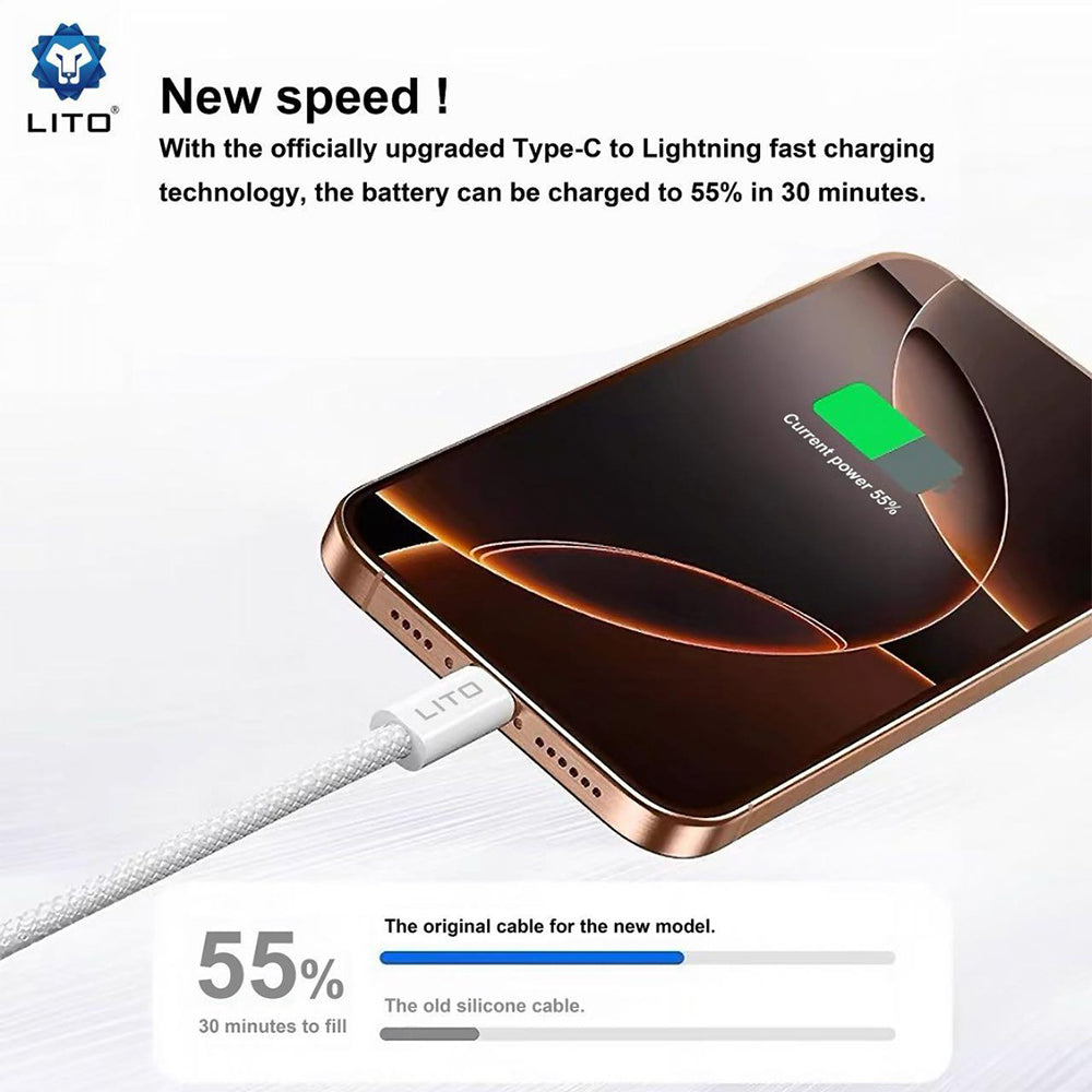 USB-C - Lightning Lito LD04CL data- och laddningskabel, 27W, 2m, Vit