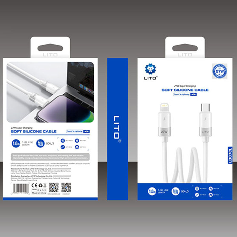 USB-C to Lightning Data and Charging Cable Lito LD07, 27W, 1m, White