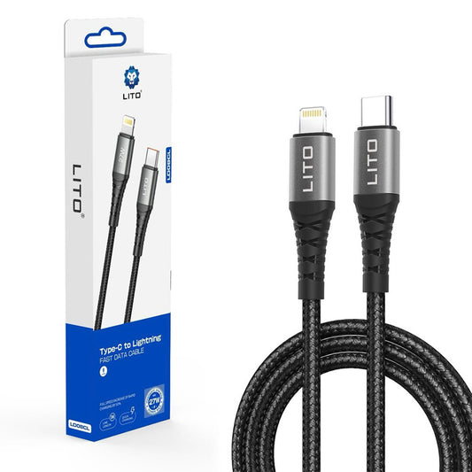 Data- och laddningskabel USB-C till Lightning Lito LD08CL, 27W, 1m, Svart