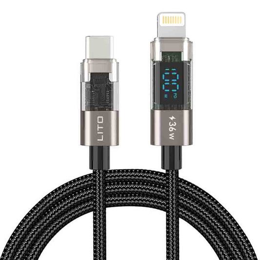 USB-C - Lightning Lito LD09CL Display data- och laddningskabel, 36W, 1.2m, Svart