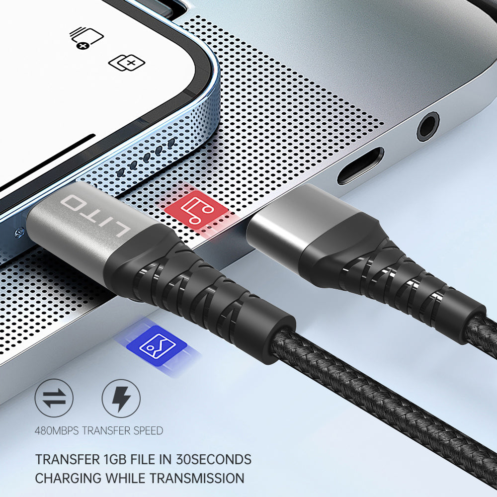 Data- och laddningskabel USB-C - Lightning Lito LD22CL, 27W, 2m, Svart