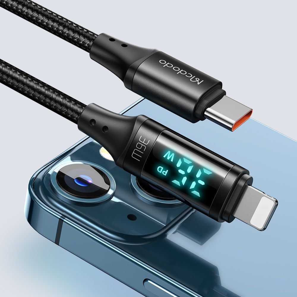 USB-C - Lightning McDodo CA-1030 Display, data- och laddningskabel, 36W, 1.2m, Svart