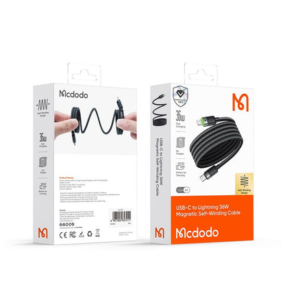 USB-C - Lightning McDodo CA-2010 Självlindande data- och laddningskabel, 36W, 1.2m, Svart