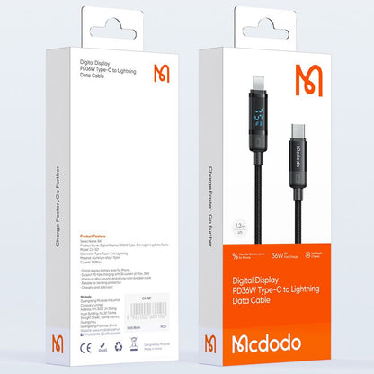 Data- och laddningskabel USB-C - Lightning McDodo CA-5210 Bat Display, 36W, 1.2m, Svart