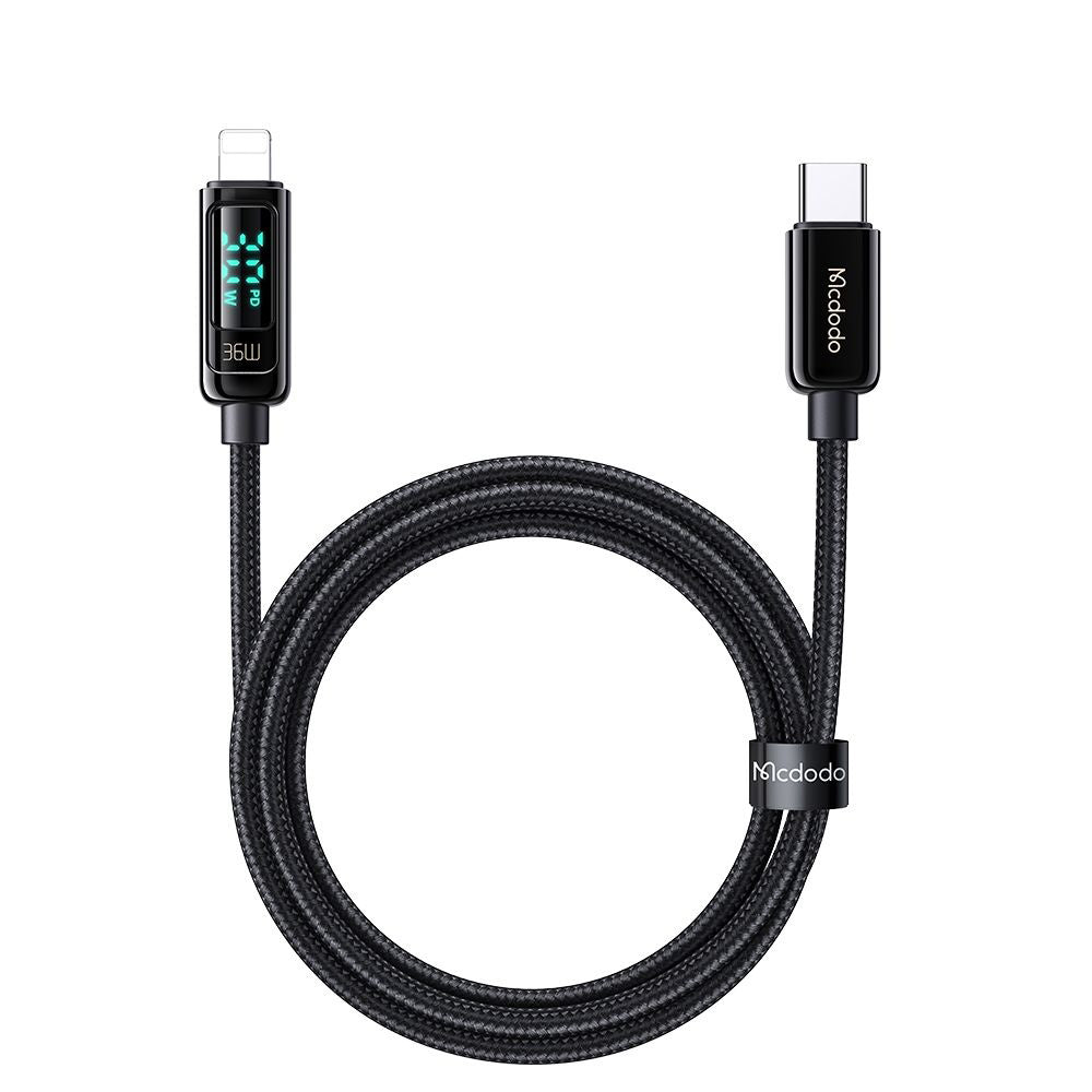 Data- och laddningskabel USB-C till Lightning McDodo CA-8810 Display, 36W, 1.2m, Svart
