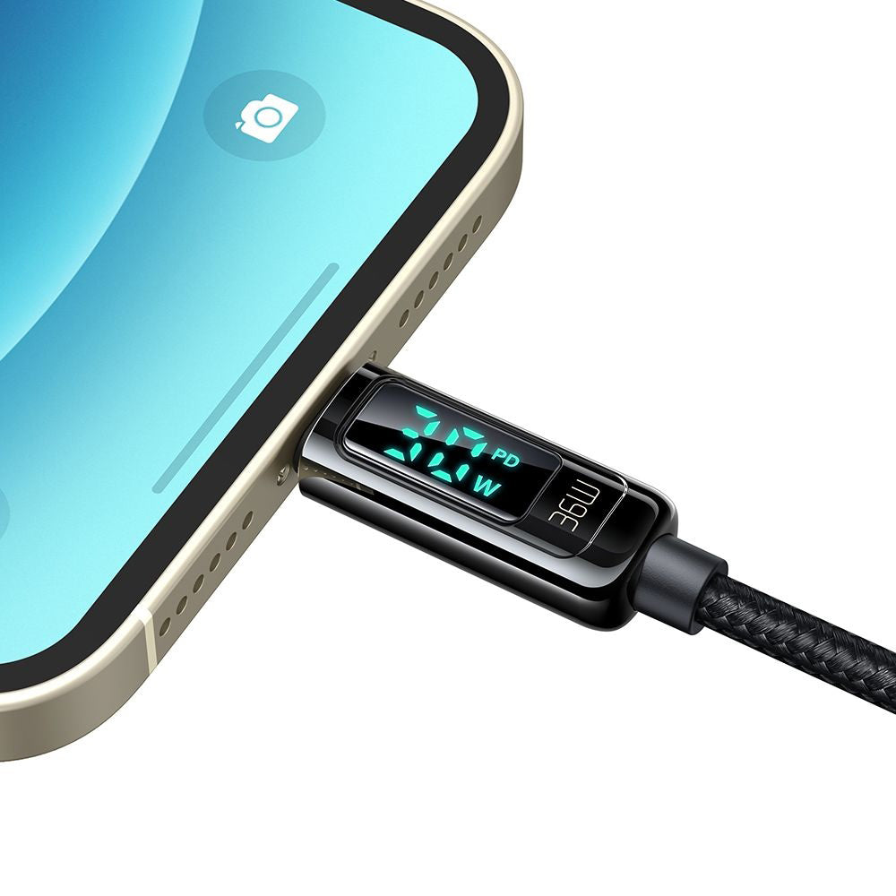 Data- och laddningskabel USB-C till Lightning McDodo CA-8810 Display, 36W, 1.2m, Svart