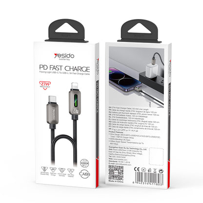 USB-C till Lightning data- och laddningskabel Yesido CA199, 27W, 1,2m, svart